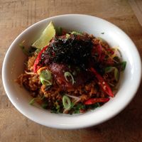Kimchi fried rice with fritters at Suncraft in Bristol