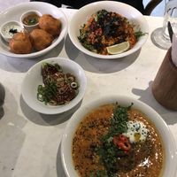 Dahl, sides and kimchi fried rice at Suncraft in Bristol
