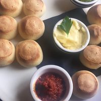 Middle souce NOT vegan. Delicious dough pizza balls though  at Pizza Express in Bishops Stortford