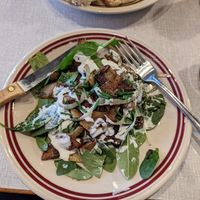 Rye bread, potato, spinach and vegan mayo at Petról in Copenhagen