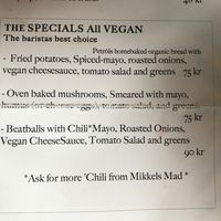 Menu at Petról in Copenhagen