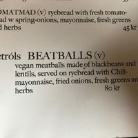 Menu at Petról in Copenhagen