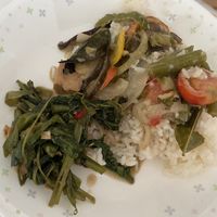 Morning glory and green curry.  Both super yummy!  at Ssong Thai in Seoul