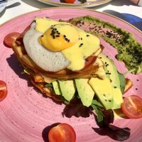 Vegan egg, vegan bacon brunch waffle 💚💚💚 at Creme Cafe in Lanzarote