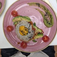 Vegan fried egg on toast with avocado's, Buddha bowl, creme waffles at Creme Cafe in Lanzarote