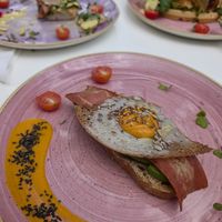 Avocado toast with vegan fried egg and bacon at Creme Cafe in Lanzarote