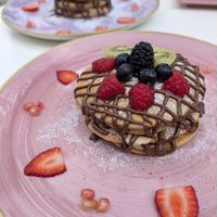 Pancakes with seasonal fruit and vegan Nutella at Creme Cafe in Lanzarote