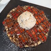 Waffle with vegan ice cream at Creme Cafe in Lanzarote