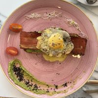 Fried egg, bacon and avocado toast  at Creme Cafe in Lanzarote