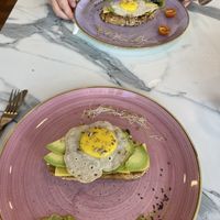 Fried egg on toast with added cheese   at Creme Cafe in Lanzarote