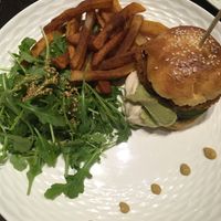 Vegan burger and homemade French fries at La Tomate Noire in Corsica