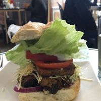 The most popular item - Sandwich with seitan, bbq, tofu, vegan cheese, lettuce, tomato, and avocado - Comes with fries at Vegan Dealer in Santiago