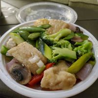 Fisherman's Vegetable Protein
Veggie seafood sautéed with sugar peas, zucchini, asparagus, mushroom, shitake, bell pepper & red onion at Ye's Asian Vegan Kitchen in Hilliard
