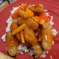 Sweet and sour with soy protein (only part of the full portion) at Ye's Asian Vegan Kitchen in Hilliard
