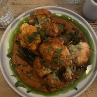 Roasted cauliflower with potatoes, garlic green beans and bravas sauce   at 31K in Nottingham
