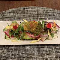 Tasty vegan cheese under the great decoration!   at Saido in Tokyo