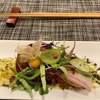 Salad with homemade vegan cheese at Saido in Tokyo