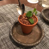 Blueberry Cheesecake served in a little pot with a spoon in the shape of a shovel!!!  at Saido in Tokyo