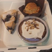 Blueberry scone, blueberry muffin, and carrot cake all vegan! at Cafe Surfinista in Indialantic