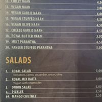 Vegan section on the menu   at Royal India in Ghent