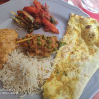 Three dishes from the special vegan menu. The top one was my favorite: the Spiderman! Also: vegan garlic naan bread! at Royal India in Ghent