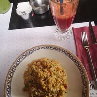 Vegan risotto and sunrise smoothie at Çoko in Tirana