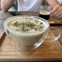 Matcha latte with oat milk  at Peanut's Café in Sainte-maxime