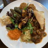Falafel, hummus, fried aubergine at Laziza in Malmo