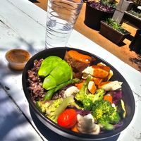 Budda Bowl w/teriyaki tofu & spicy vegan mayo!! at Nancy's Sky Garden in Austin