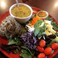 Lentil soup with fresh veggies and sweet potato noodles at Nancy's Sky Garden in Austin