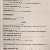 Menu as of Jan 2020 at The Red Cow in Harpenden