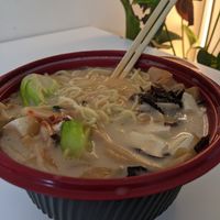Vegan Ramen! I added extra tofu and chili. Yum! It can definitely fill one person and still have leftovers. at Toribashi in Monterey