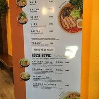 Menu with vegan options  at Toribashi in Monterey