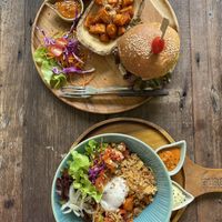 Burger and bliss bowl!  at Pure Vegan Heaven in Koh Samui