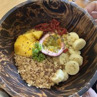 Mango/peach smoothie bowl (goji berries 😍)  at Pure Vegan Heaven in Koh Samui