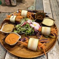 Tasty rolls with tempeh, veg, and dipping sauces   at Pure Vegan Heaven in Koh Samui