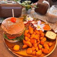 Vegan burger big potion at Pure Vegan Heaven in Koh Samui