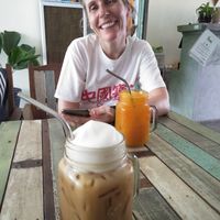 Iced Thai coffee & turmeric lemonade. at Pure Vegan Heaven in Koh Samui