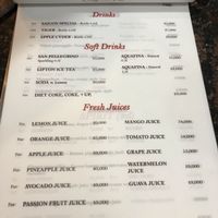 Menu at The Sky Over Dalat in Da Lat