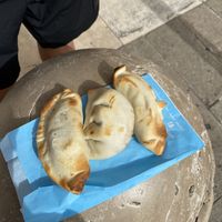 PB chickn, spicy PB beef, PB cheese & onion  at La Fábrica - Empanadas Argentinas - Carrer del Call in Barcelona