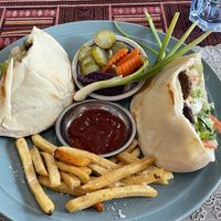 Egyptian falafel sandwich (160,000 kip) with added French fries (40,000 kip).  at The Pharaoh's Restaurant in Vientiane