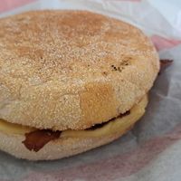 Scrambled, rashers, cheese and hollandaise sauce muffin at Flipside in London