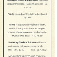 Vegan Menu: note the Paella for 2 would feed 3, so the price is very good! at Our Harvest in Fenwick Island
