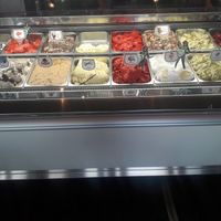 Half of the ice cream options. Vegan ice cream is marked with a green superwoman. at Cacao in Rijeka