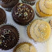 Double chocolate Almond cup cakes & Peanut butter and strawberry jam cup cakes. Every week there are new options! at The Baked Vegan Bakery in Lake Park