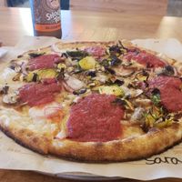 veggie pizza with vegan cheese at Blaze Pizza in Melbourne