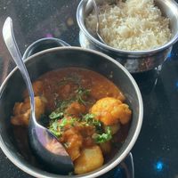 V12 – Aloo Gobi Masala. Excellent! Cauliflower & potatoes cooked with onion, bell peppers, ginger, tomatoes & herbs. at India Bar & Grill in Chaska