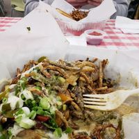 Philly cheese stake fries with jalapenos! at Blue Sage Vegan Bistro in Little Rock