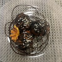 Fried bananabread with chocolate sauce  at Dapur in Zurich