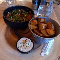 2 of the starters, lentils and roast potatoes at Corarima in Wakefield